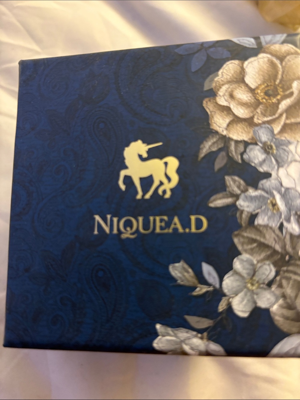 Nique Blue and Gold Floral Ring Box - Women Jewelry Rings